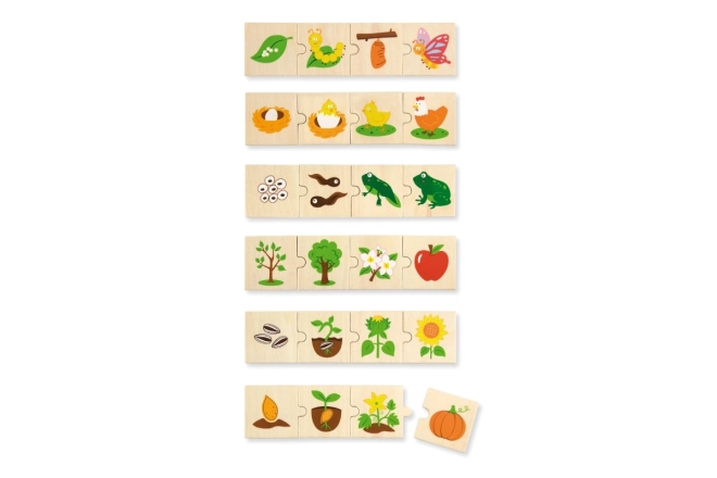 Puzzle din lemn cu animale și plante în creștere