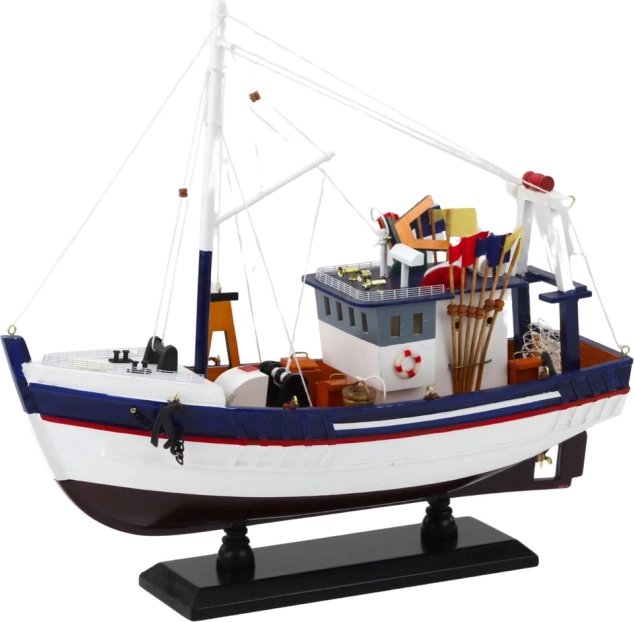 Model decorativ barcă de pescuit cu echipament 37x34 cm