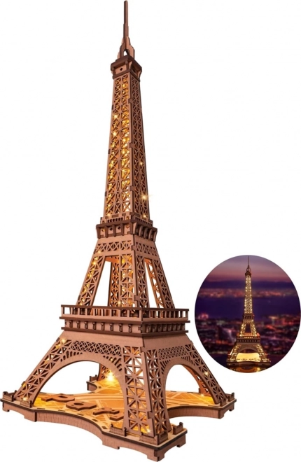 Puzzle 3D din lemn Noaptea Turnului Eiffel, luminoase