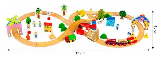 Set cale ferate din lemn cu tren pe baterii 78 de piese Ecotoys