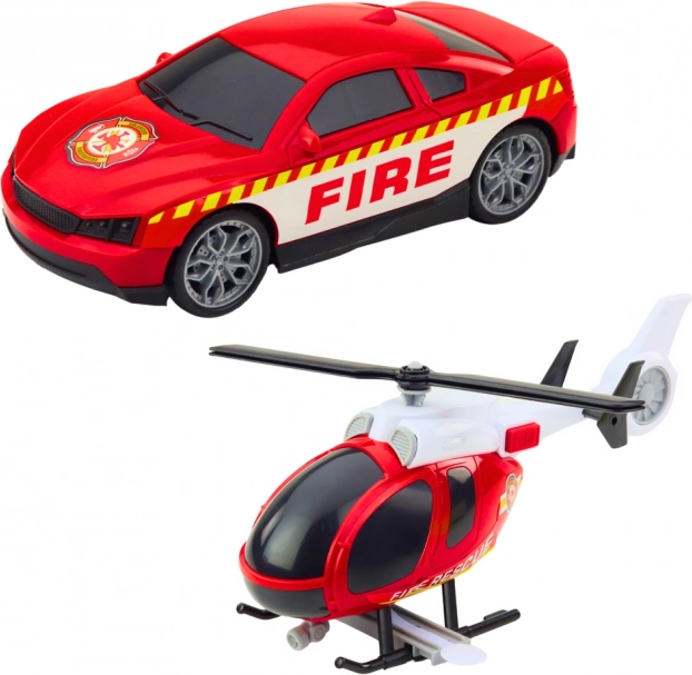 Set de Pompieri pentru Copii cu Camion, Elicopter și Mașină de Pompieri