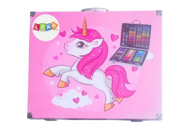 set creativ cu valiză cu unicorn roz