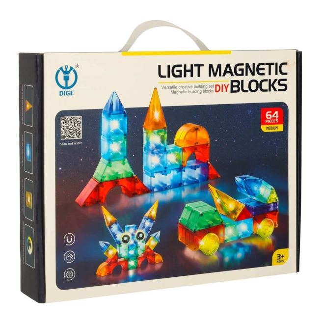 Set de construcție magnetic luminos 64 piese – 64 piese