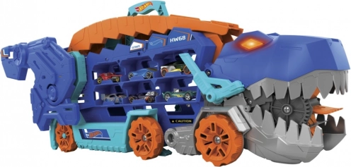 Hot Wheels T-Rex Mega Transporter – transportor de dinozauri și pistă de curse