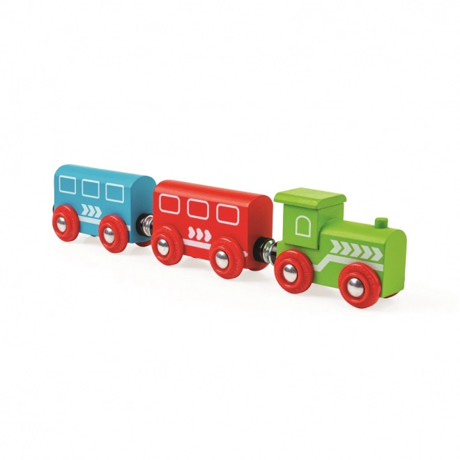 Set de tren și cale rutieră din lemn Bigjigs Rail, 80 de piese