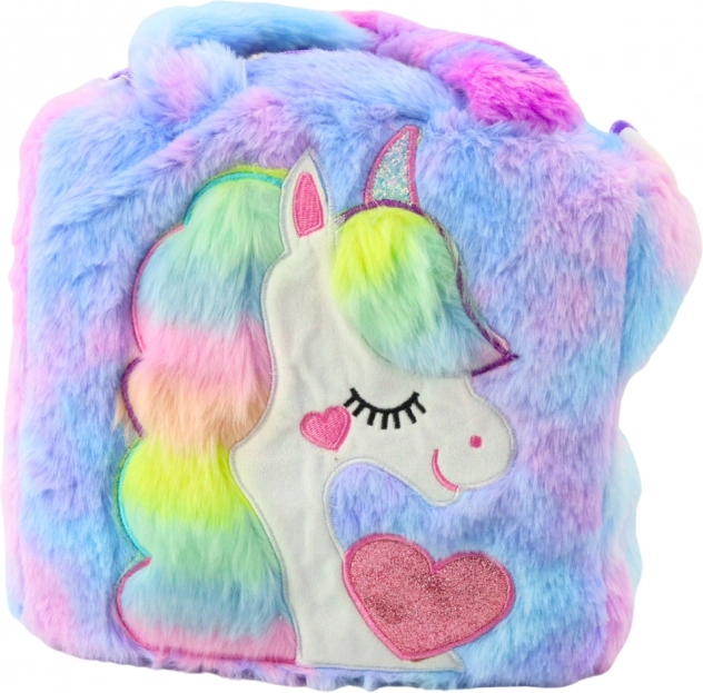 Geantă colorată de pluș cu unicorn