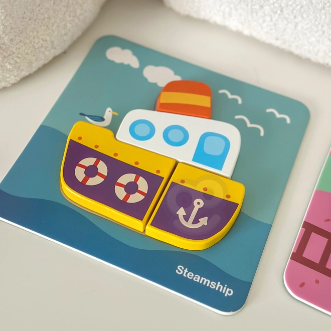 Puzzle din lemn pentru vehicule Woopie Montessori FSC