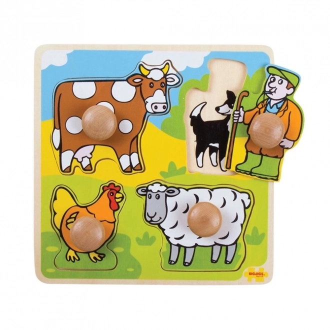 Puzzle educativ cu inserții fermă Bigjigs Toys