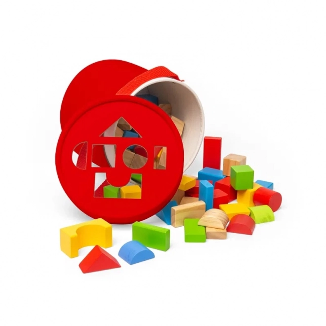 Jucării Bigjigs cuburi de lemn și sorter în toba