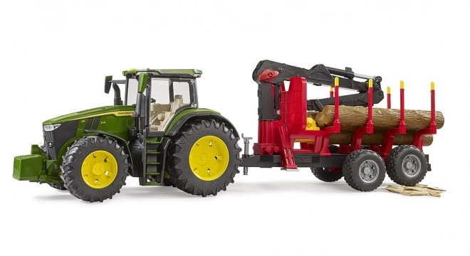 Tractor Bruder John Deere 7R cu remorcă și bușteni