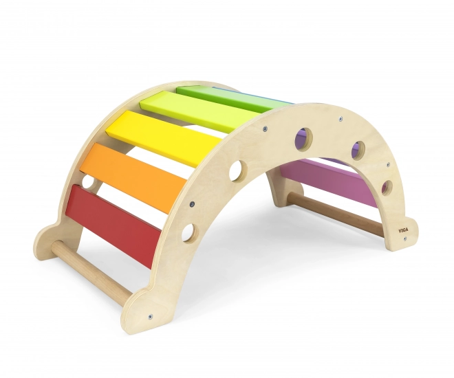 Viga din lemn pod legănat Montessori curcubeu