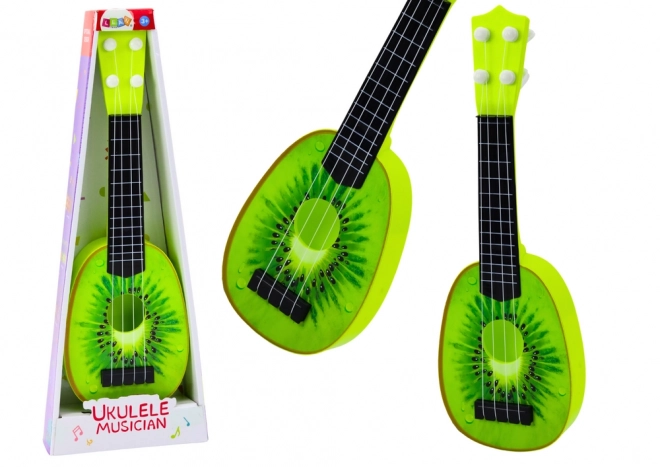 Mini ukulele pentru copii cu model kiwi verde