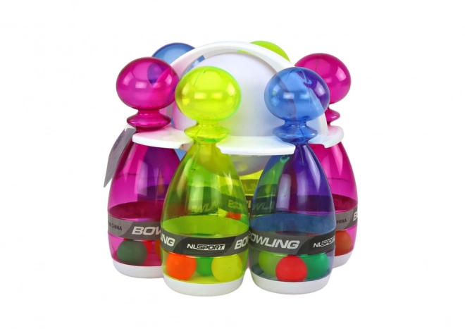 Set de jucărie bowling colorat cu 6 popice transparente