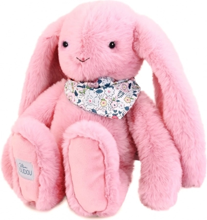 Doudou iepuraș din pluș cu eșarfă roz