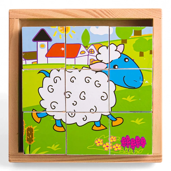 Cuburi puzzle imagini animale Bigjigs Toys