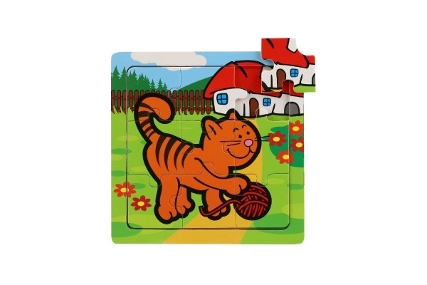 Mini puzzle din lemn 9 piese Primele mele animale pentru cei mici 15x15x0,8cm 6 tipuri