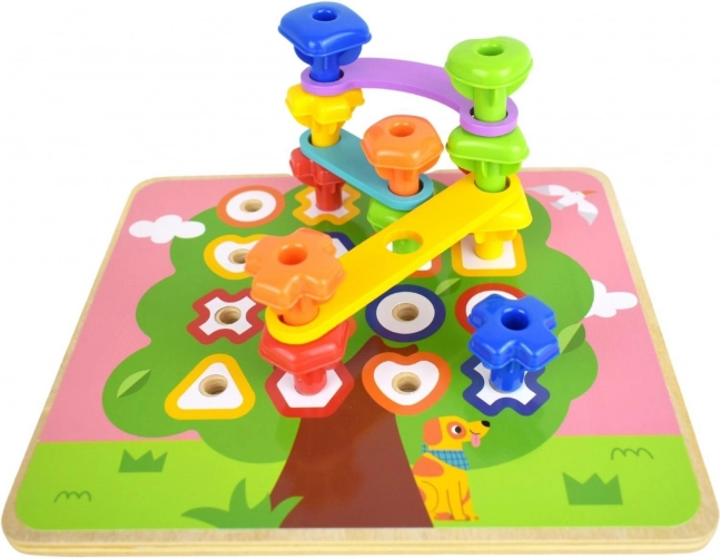 Tooky Toy tablă multifuncțională cu șuruburi colorate pentru învățarea formelor