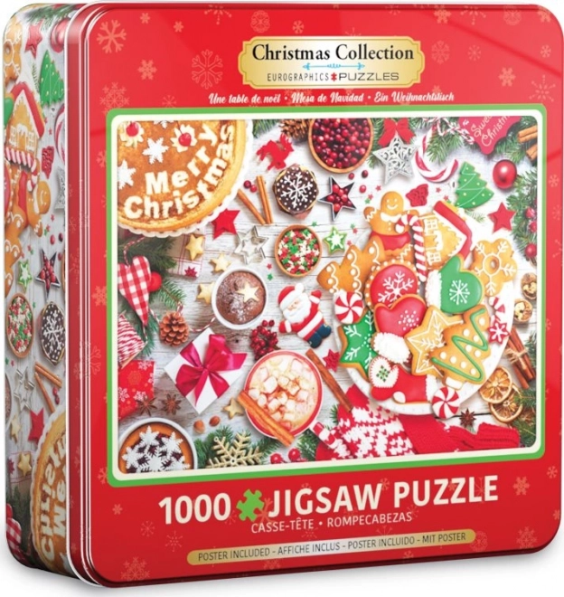 Puzzle masă de Crăciun în cutie metalică 1000 piese