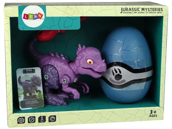 Set de construcție dinozaur Stygimoloch cu ou și șurubelniță violet