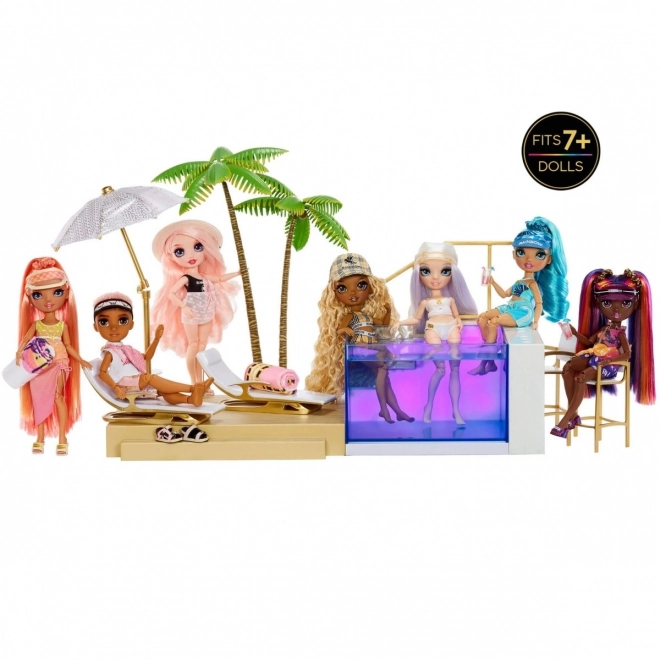 Set de joacă Rainbow High piscină și club de plajă cu schimbare de culoare