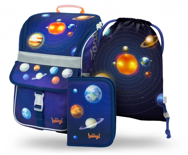 Set școlar 3 piese Baagl Zippy Planete: ghiozdan, penar, sac