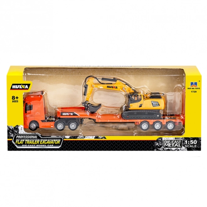 Camion cu Remorcă și Excavator Metalic Huina 1:50