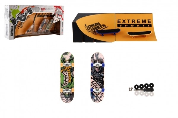 Skateboard Deget 2 Bucăți cu Rampă și Accesorii