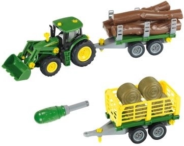 Tractor John Deere pentru asamblare cu 2 remorci