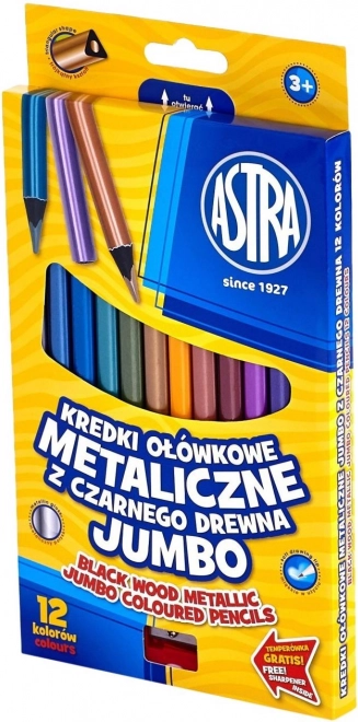 Creioane colorate metalice Astra 12 bucăți cu ascuțitoare