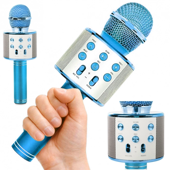 Mikrofon karaoke wireless cu difuzor – Albastru