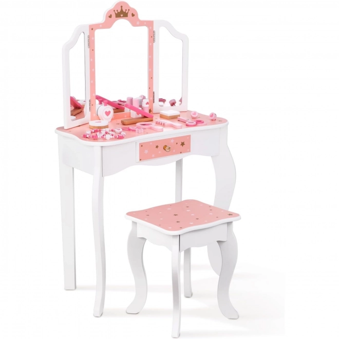 Toaletă de lemn cu scaun și oglindă pliată Tooky Toy
