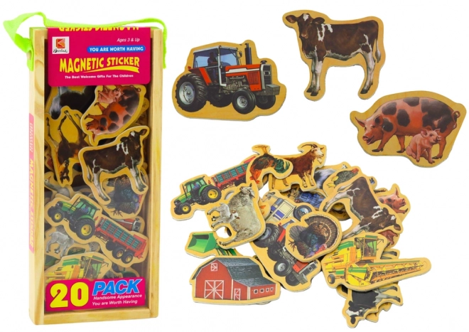 Set magneți din lemn animale de fermă și mașini agricole