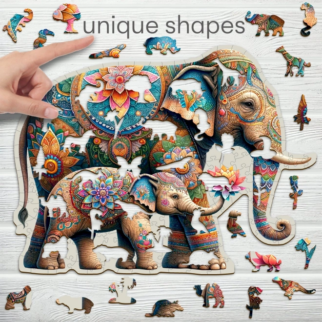 Puzzle din lemn Elefanți fashion