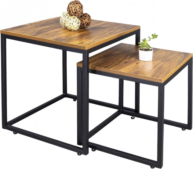 Set de mese dreptunghiulare de cafea 2 în 1 rustic