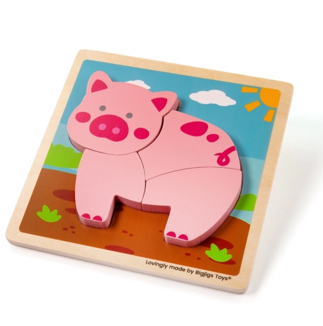 Puzzle din lemn cu porcușor Bigjigs Toys