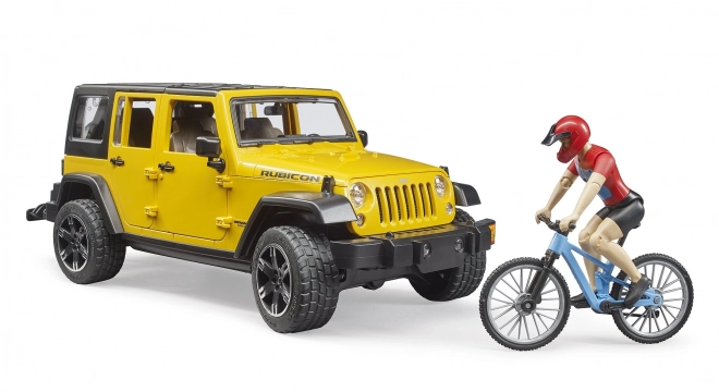 Bruder Jeep Wrangler Rubicon cu ciclist și bicicletă