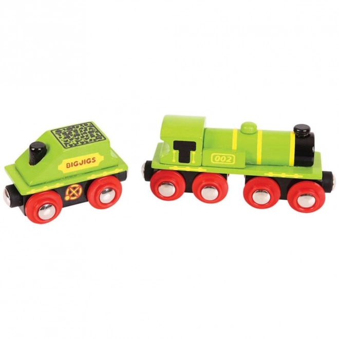 Locomotivă verde cu tender și 3 șine Bigjigs Rail