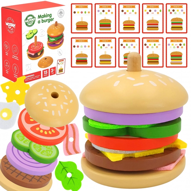Burger din lemn pentru copii 15 piese WOOPIE GREEN
