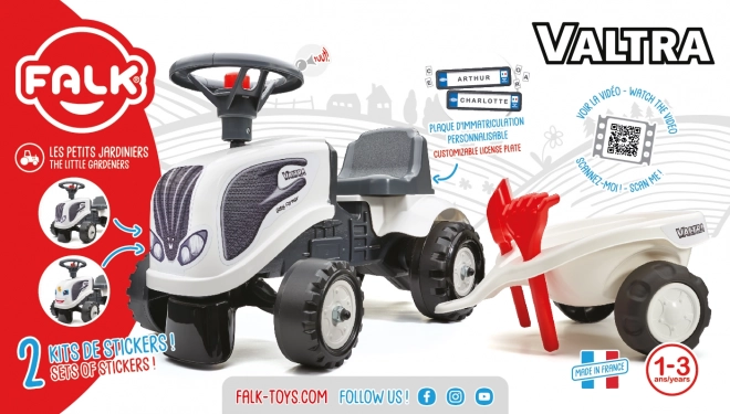 Tractoraș Baby Valtra Alb cu Remorcă și Accesorii de la Falk