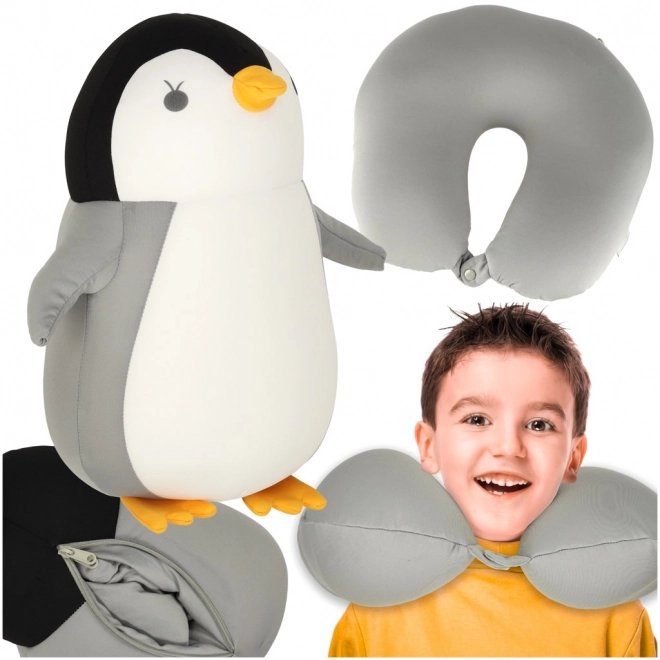 Pernă de călătorie 2în1 în formă de corn și pluș pinguin
