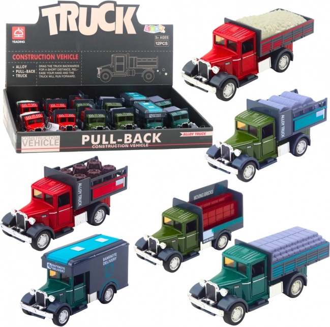 Camion clasic din metal cu mecanism cu recul, lumini și sunete