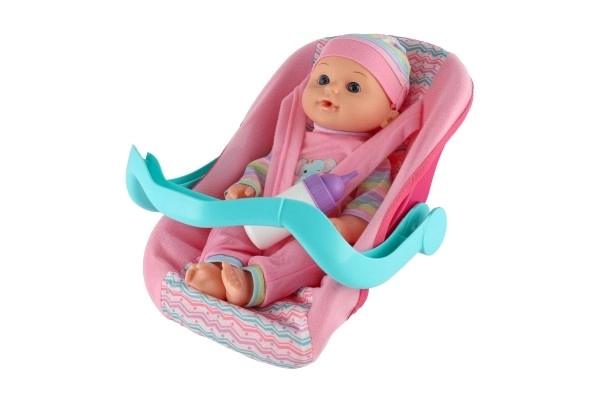 Păpușă Bebeluș 30cm în Scaun Auto cu Biberon