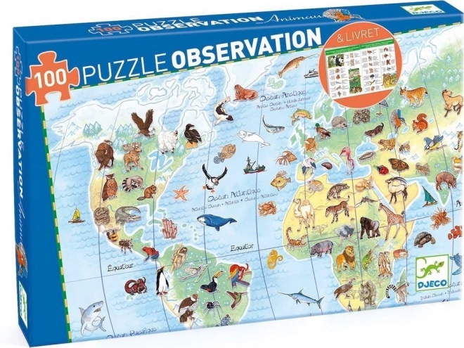 Puzzle observație animale din întreaga lume 100 piese de la Djeco