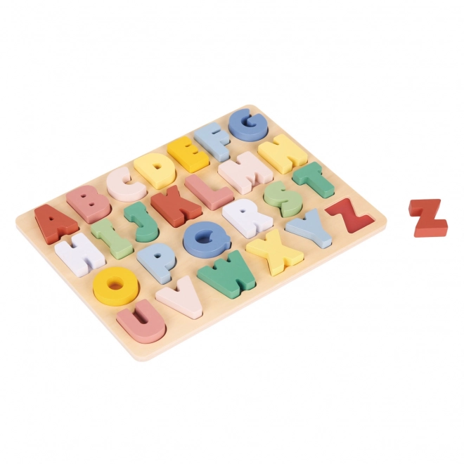 Puzzle din lemn pentru introducerea alfabetului colorat