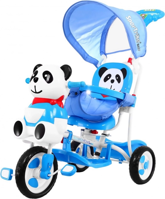 Tricicletă pentru copii Panda cu baldachin și mâner pentru părinți – Albastru