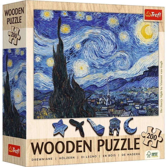 Puzzle din lemn 200 de piese Noapte înstelată Vincent van Gogh