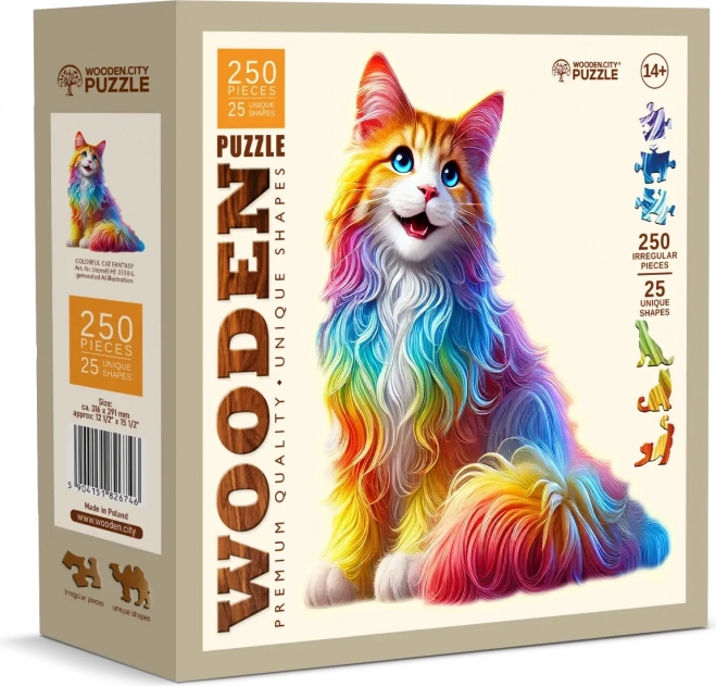 Puzzle din lemn Pisica colorată 250 de piese