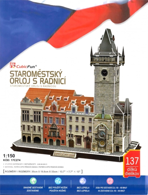 Puzzle 3D Orlojul Astronomic din Praga cu Primăria 137 piese