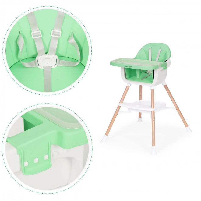 Scaun de masă pentru copii 2-în-1, verde, Ecotoys