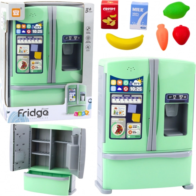 Frigider verde cu două uși cu producător de gheață și sunete